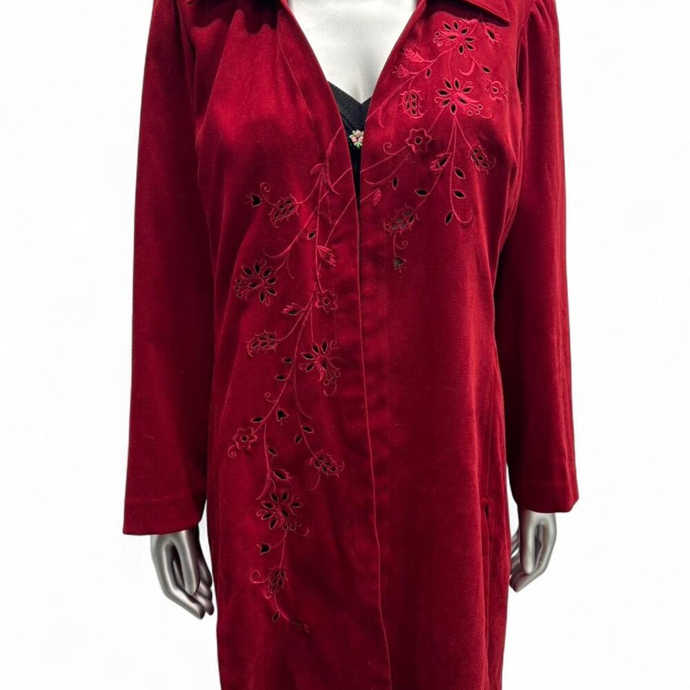 red faux suede trench coat